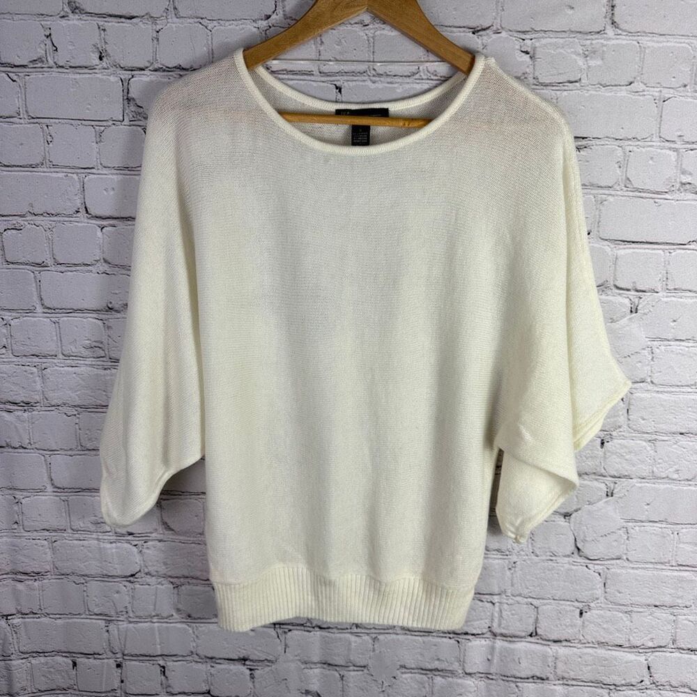 INC International Concepts Wool Blend Short Sleeve Sweater Ivory Size Small